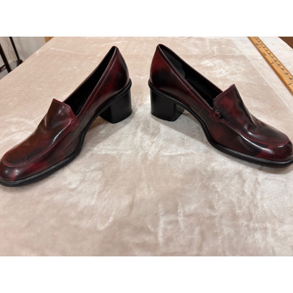 Gianni Bini Burgundy Oxblood Heeled Loafers Chunky Block Heel 90s Y2K Grunge 7B - Picture 5 of 12